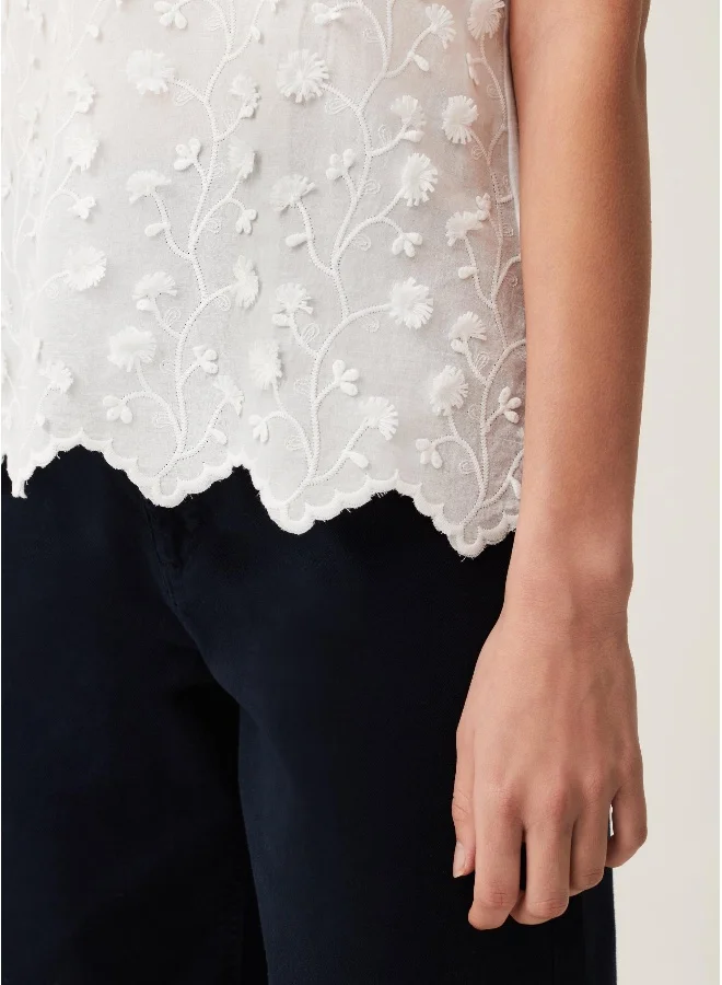 او في اس Ovs Tank Top With Embroidery And Floral Appliqués