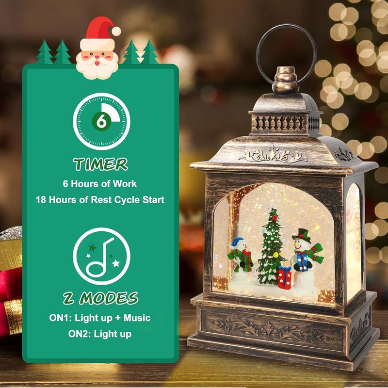 Aixuler Christmas Snowman Snow Globe, Snowman Musical Lantern with 6 Hour Timer USB Lined/Battery Operated Retro Style Holiday Glitter Globe for Xmas Indoor Decoration and Santa Gifts - Image 3