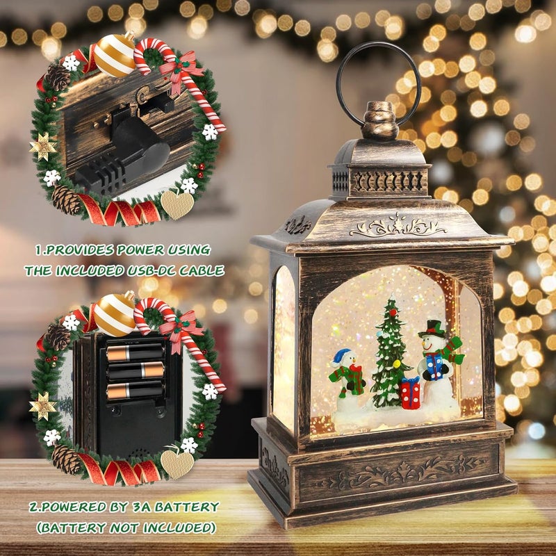 Aixuler Christmas Snowman Snow Globe, Snowman Musical Lantern with 6 Hour Timer USB Lined/Battery Operated Retro Style Holiday Glitter Globe for Xmas Indoor Decoration and Santa Gifts - Image 4