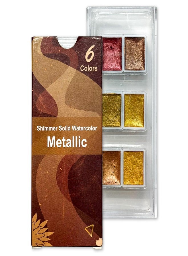 The Crafthives Shimmer Solid Watercolor Set | 6 Metallic Colors | Gold, Bronze & Copper Shades | Pearl Finish Watercolor Cakes for Artists, Students & Hobby Painters | Ideal for Painting & Calligraphy - Image 1