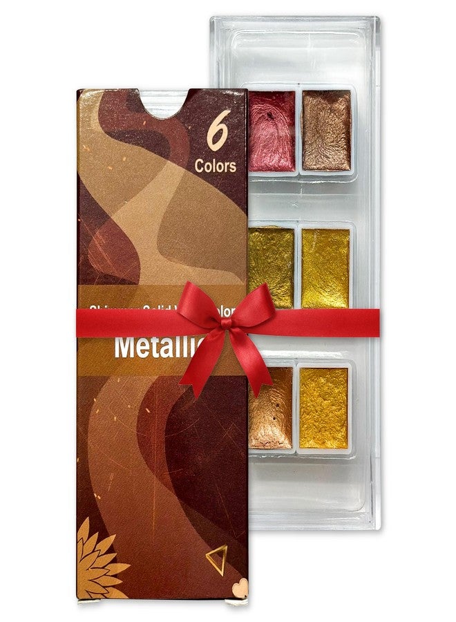 The Crafthives Shimmer Solid Watercolor Set | 6 Metallic Colors | Gold, Bronze & Copper Shades | Pearl Finish Watercolor Cakes for Artists, Students & Hobby Painters | Ideal for Painting & Calligraphy - Image 2