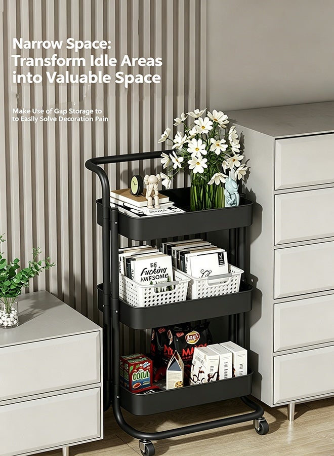 3-Tier Rolling Shelves Metal Cart Organizer Black - Image 5