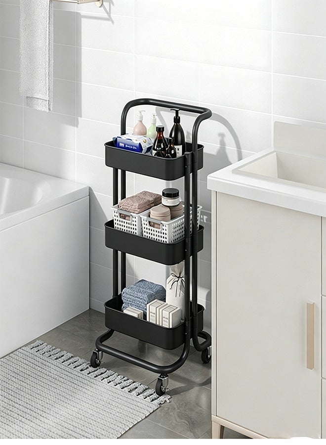 3-Tier Rolling Shelves Metal Cart Organizer Black - Image 3