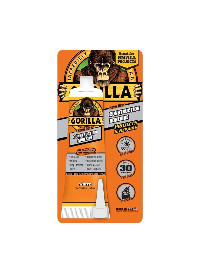 Gorilla لاصق بناء قوي من غوريلا، 2.5 أونصة أنبوب ضغط، أبيض، (عبوة من 1) - Image 1