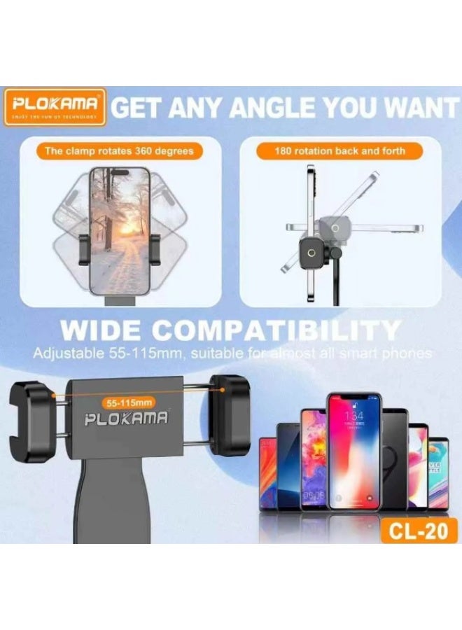 بلوكاما مشبك وحامل هاتف دوار 360 درجة للترايبود Plokama CL-20 مع منفذ تثبيت 1/4 بوصة - Image 3