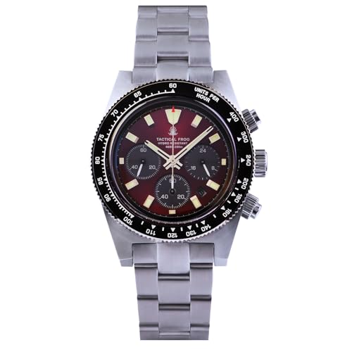 TACTICAL FROG Chronograph Watch V2 VS75A Quartz Sapphire Crystal Waterproof, Red Dial 100M Water Resistant - Image 1
