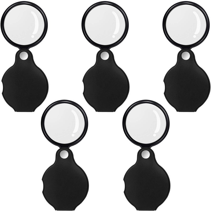 5PCS 10X Pocket Magnifying Glass Small Magnifying Glass with Black Rotating Protective for Reading Books Jewelry