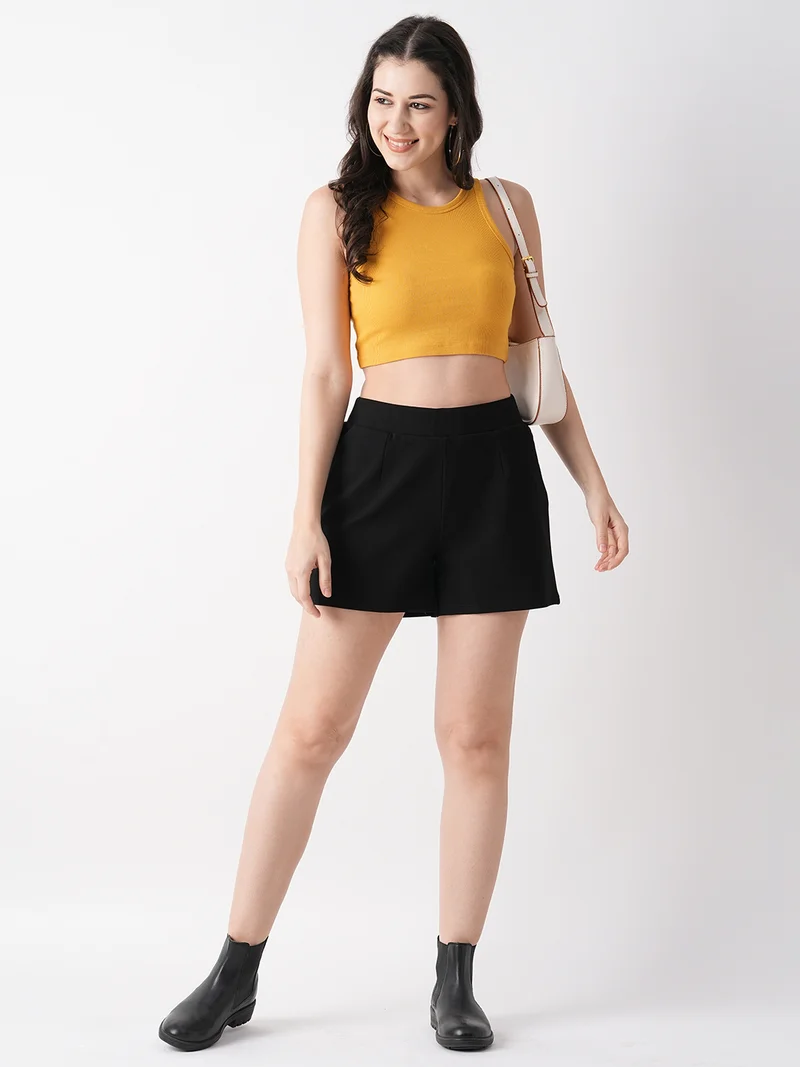 globus Black Women Black Regular Fit Mid-Rise Hot Shorts for Women | Best Price UAE