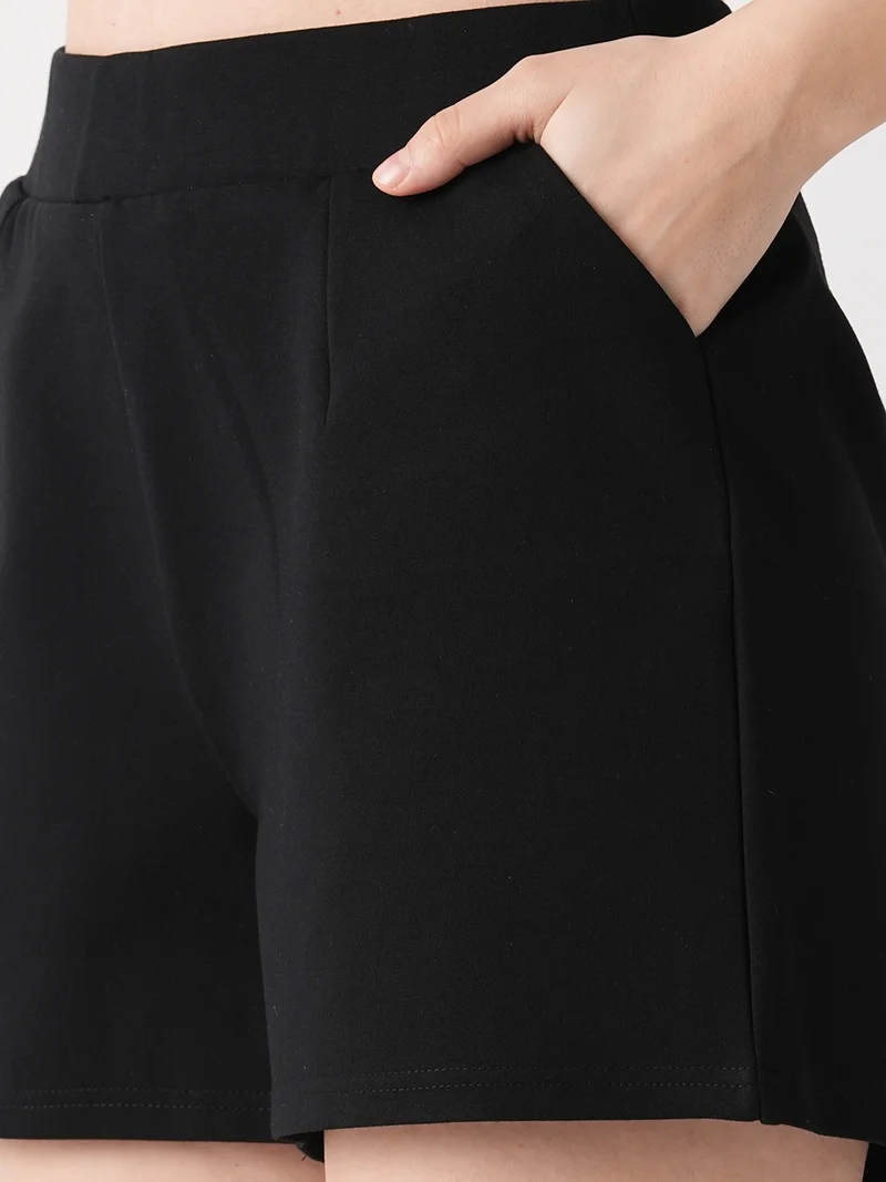 globus Black Women Black Regular Fit Mid-Rise Hot Shorts for Women | Best Price UAE