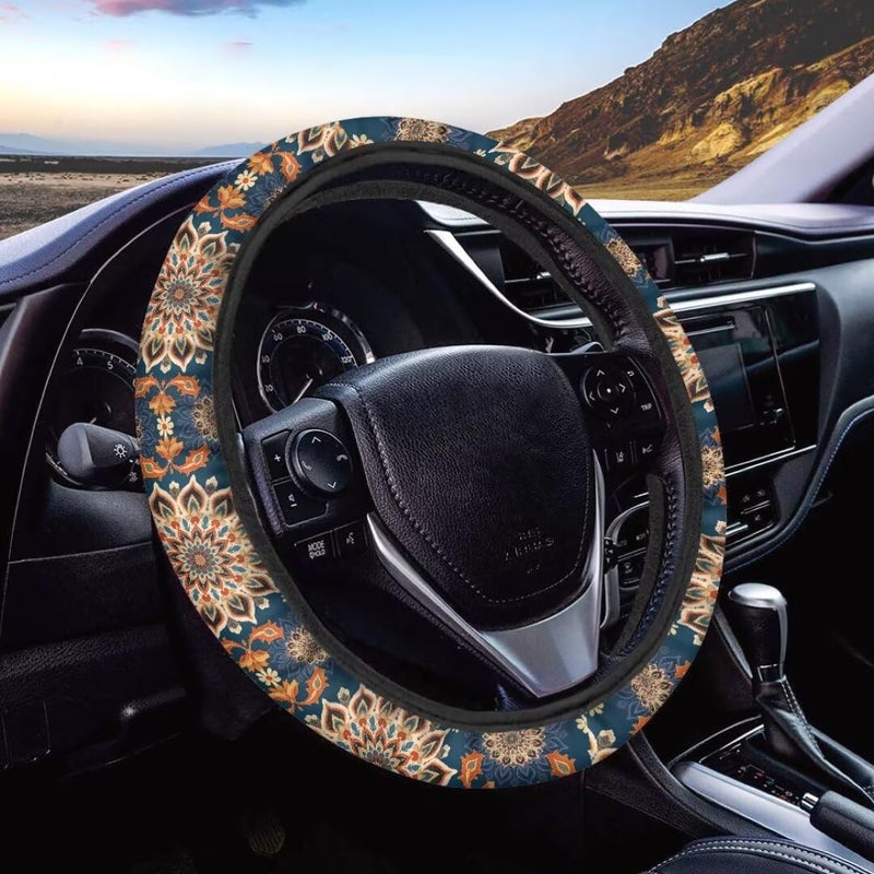 Car Steering Wheel Cover for Women and Men,Non-Slip Breathable Steering Wheel,Universal 14.5"-15" Fit for Cars and SUVs(Beige and Deep Blue) - Image 1