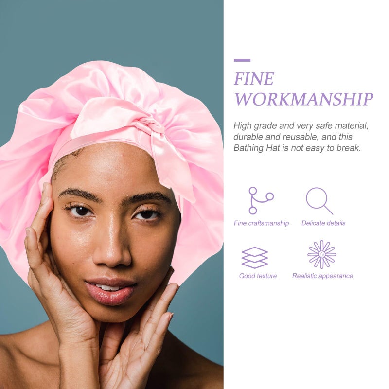 Large Satin Shower Cap For Women Reusable Elastic Hair Bonnet Overnight Sleep Protector - Image 4