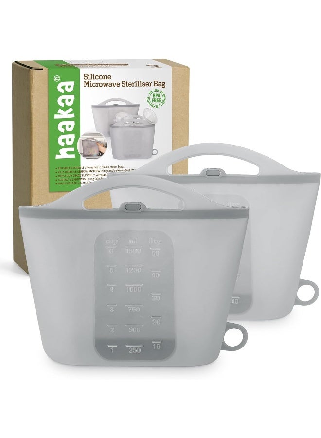 Haakaa Silicone Microwave Steam Sterilizer Bags, Reusable Silicone Steaming Bags for Baby Bottles, Breast Pump, Accessories, Pacifiers and Teethers, Great for Home and Travel, Grey (2PCS) - Image 1