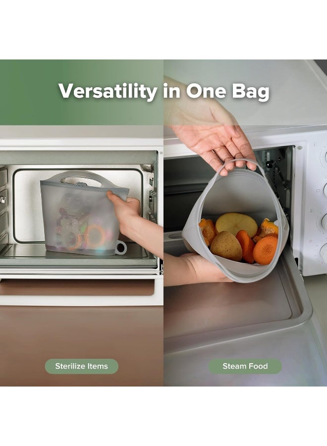 Haakaa Silicone Microwave Steam Sterilizer Bags, Reusable Silicone Steaming Bags for Baby Bottles, Breast Pump, Accessories, Pacifiers and Teethers, Great for Home and Travel, Grey (2PCS) - Image 2