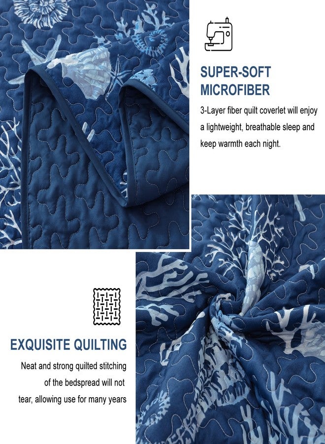 Djoymock Coastal Quilt Set Queen Size 3 Piece, Summer Beach Blue Theme Quilts with Pillowcases Microfiber Ocean Bedding Set Nautical Bedspreads Coverlet Lightweight Comforter for All Season - Image 5
