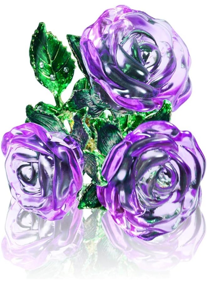 SWEETIME Purple Rose Gift for Her, Crystal Rose Flower with Gift Card, Galaxy Rose with Green Leaves, K9 Glass Rose Infinity Flower, Unique Gift for Women on Thanksgiving Day, Christmas, Wedding, Anniversary - Image 4