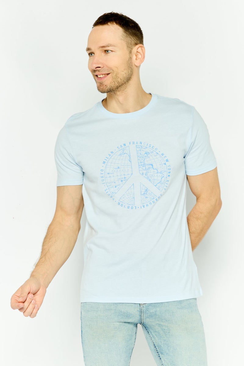 GAP Men Crew Neck Graphic Print Short Sleeves T-shirt, Light Blue - Image 1