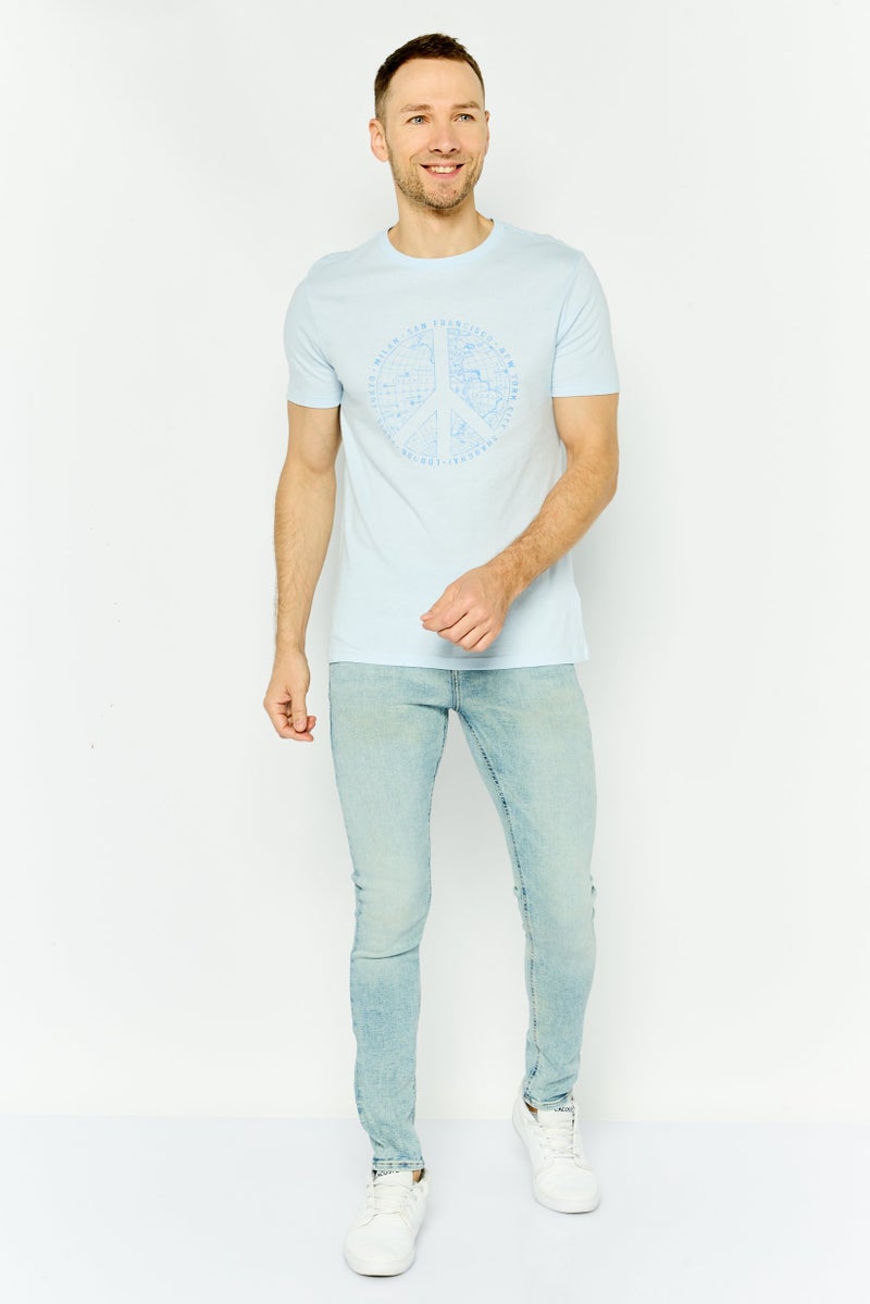 GAP Men Crew Neck Graphic Print Short Sleeves T-shirt, Light Blue - Image 4