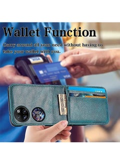 Muyixin جراب هاتف محمول قابل للطي من Fashion Mania لهاتف Huawei P50 مع فتحات للبطاقات مصنوع من جلد البولي يوريثان + جراب حماية صلب من البولي كربونات  - Image 5