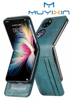 Muyixin جراب هاتف محمول قابل للطي من Fashion Mania لهاتف Huawei P50 مع فتحات للبطاقات مصنوع من جلد البولي يوريثان + جراب حماية صلب من البولي كربونات  - Image 1