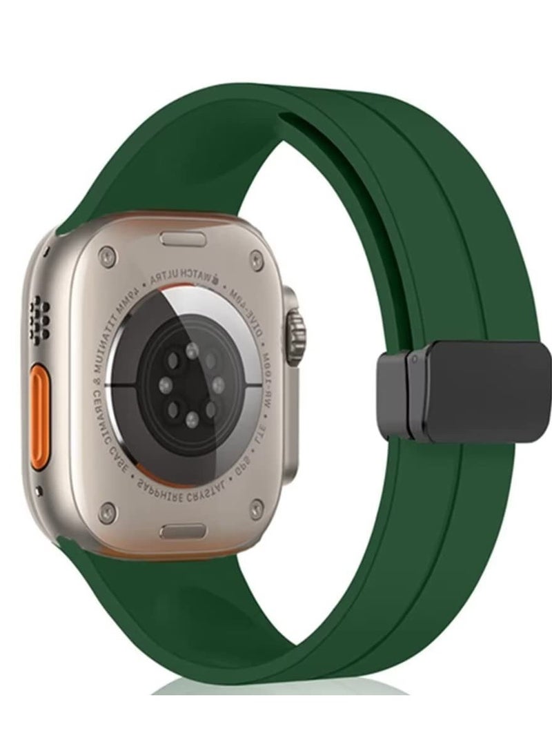 Dusala High Quality Silicone Band iWatch Sports Strap with  Magnetic Lock for Apple Watch 44mm 45mm and Ultra 49mm 8 SE 7 6 5 Green - Image 1