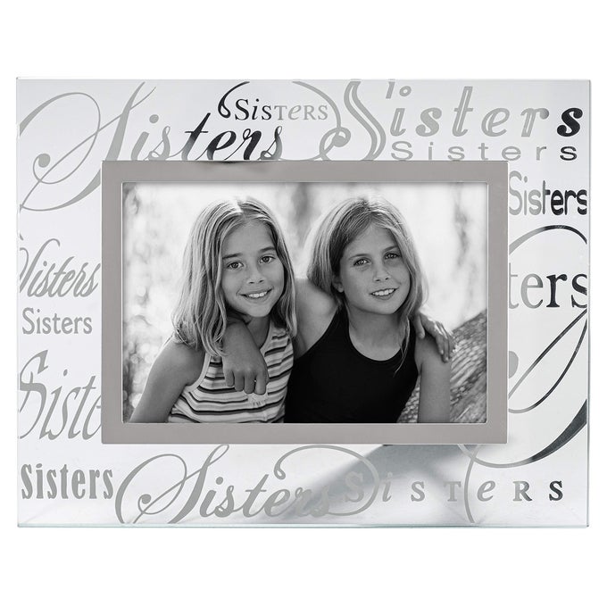 INTERNATIONAL DESIGNS MIRRORED GLASS WITH SILVER METAL INNER BORDER SISTERS PICTURE FRAME 4X6 CLEAR