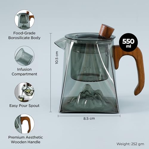 Kuber Industries 500ml Borosilicate Glass Tea Maker Pot with Handle, Bamboo Lid & Removable Infuser | Glass Tea Pot for Gas Stove & Induction | Chai Pot | Serving Carafe | Transparent-MRX-240306 - Image 4