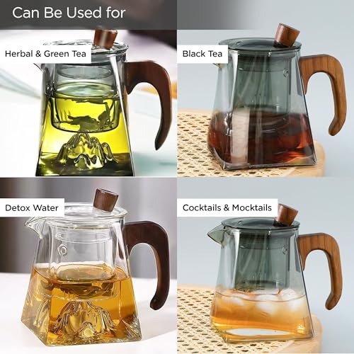 Kuber Industries 500ml Borosilicate Glass Tea Maker Pot with Handle, Bamboo Lid & Removable Infuser | Glass Tea Pot for Gas Stove & Induction | Chai Pot | Serving Carafe | Transparent-MRX-240306 - Image 5