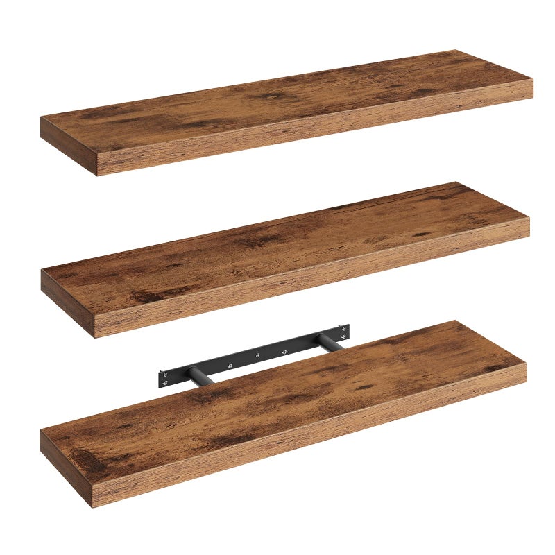 RALGEND Floating Shelves for Wall, 1.5" Thick Wall Shelf Set of 3 with Invisible Brackets, L31.5 x W7.9 Hanging Shelves Farmhouse Home Decor for Bathroom, Living Room, Bedroom, Rustic Brown 8301BJP3BF - Image 1