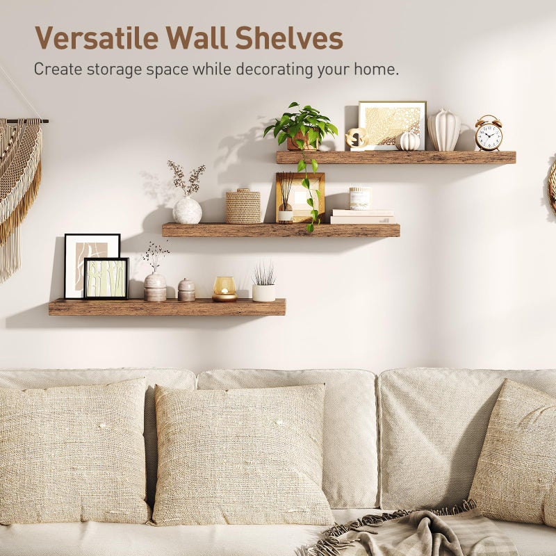 RALGEND Floating Shelves for Wall, 1.5" Thick Wall Shelf Set of 3 with Invisible Brackets, L31.5 x W7.9 Hanging Shelves Farmhouse Home Decor for Bathroom, Living Room, Bedroom, Rustic Brown 8301BJP3BF - Image 4