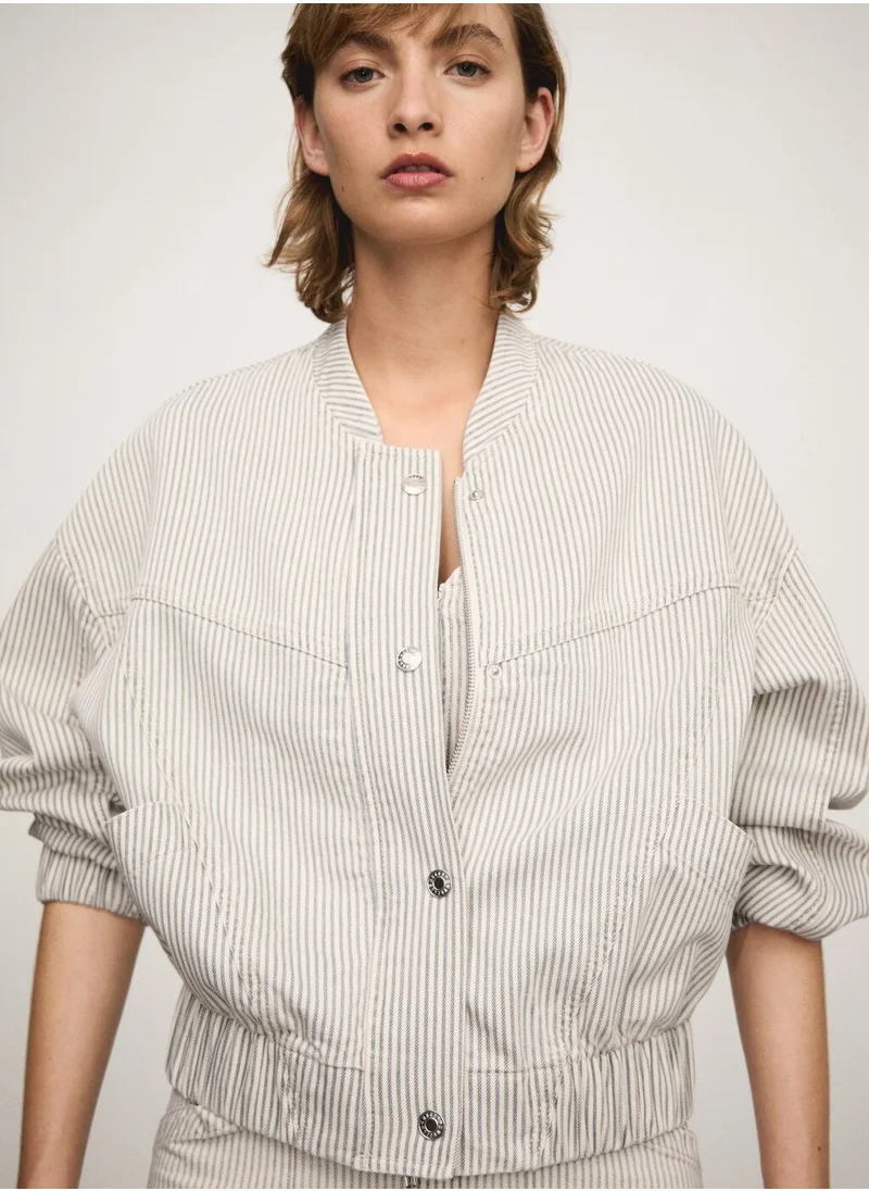 مانجو Striped Denim Jacket
