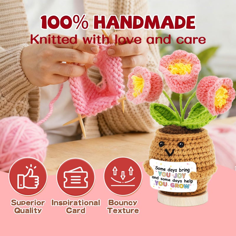 Hoedia Handmade Positive Flower Crochet - Inspirational Gift for Women Coworkers Teens Friend Sister - Cute Cheer Up Valentine's Day,Birthday,Retirement,Goodbye Gifts - Image 3