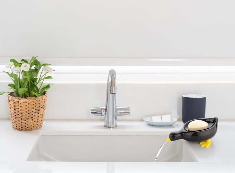 KWER Duck-Shape Self Draining Soap Dish Holder, Easy Clean Soap Dish for Shower with Suction Cup Creative soap Box, for Bathroom, Kitchen, Bathtub, Wash basins (Black,Plastic, Pack of 1) - Image 3