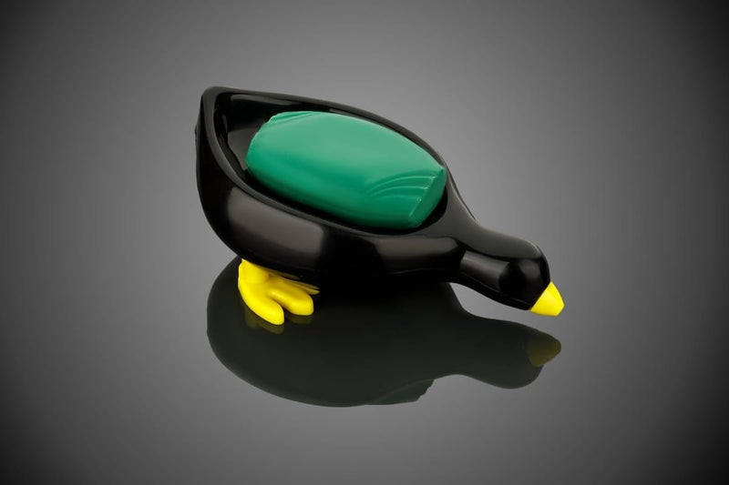 KWER Duck-Shape Self Draining Soap Dish Holder, Easy Clean Soap Dish for Shower with Suction Cup Creative soap Box, for Bathroom, Kitchen, Bathtub, Wash basins (Black,Plastic, Pack of 1) - Image 2