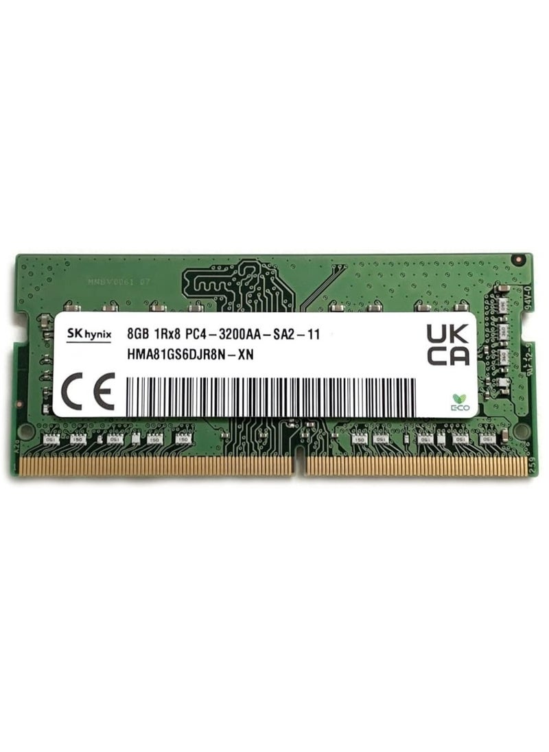 هاينكس ذاكرة رام DDR4 SODIMM للكمبيوتر المحمول من اس كيه هاينكس، سرعة 3200، سعة 8 جيجابايت، ذاكرة SO-DIMM بتصنيف PC4، ذاكرة 1Rx8، لكمبيوتر محمول ديل واتش بي ولينوفو وغيره من الأنظمة، موديل HMA81GS6DJR8N-XN  - Image 1