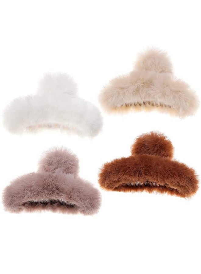 RECTYO GALLERY 4pcs Faux Fur Hair Clips for Winter, 5.5 Inches Large Fuzzy Claw Clip for Thick Thin Hair, Long Fur Preppy Claw Clips Fluffy Hair Clip for Women Girls (MULTICOLOR) - Image 1