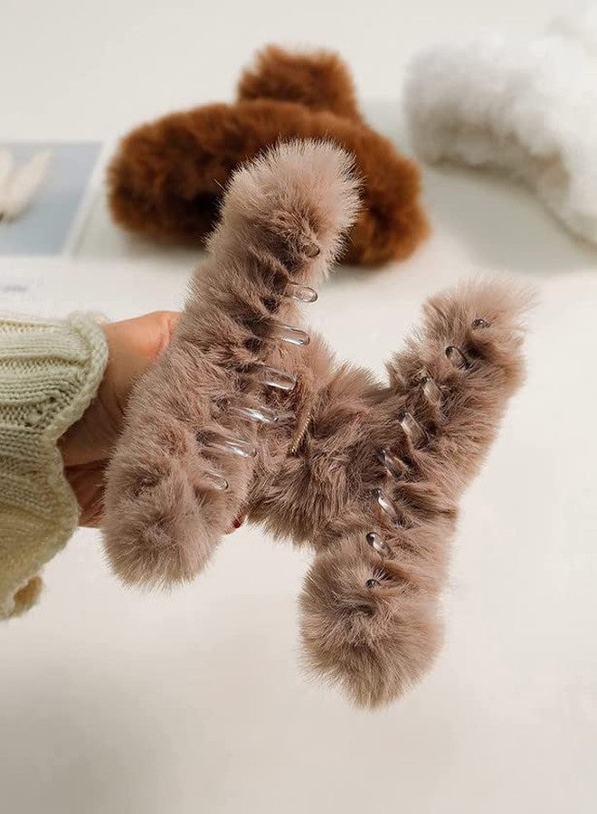 RECTYO GALLERY 4pcs Faux Fur Hair Clips for Winter, 5.5 Inches Large Fuzzy Claw Clip for Thick Thin Hair, Long Fur Preppy Claw Clips Fluffy Hair Clip for Women Girls (MULTICOLOR) - Image 4