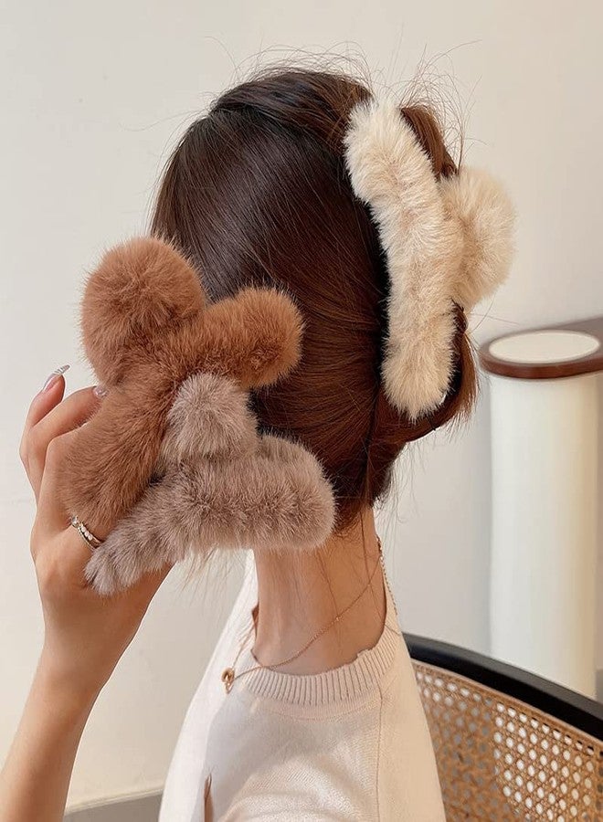 RECTYO GALLERY 4pcs Faux Fur Hair Clips for Winter, 5.5 Inches Large Fuzzy Claw Clip for Thick Thin Hair, Long Fur Preppy Claw Clips Fluffy Hair Clip for Women Girls (MULTICOLOR) - Image 3