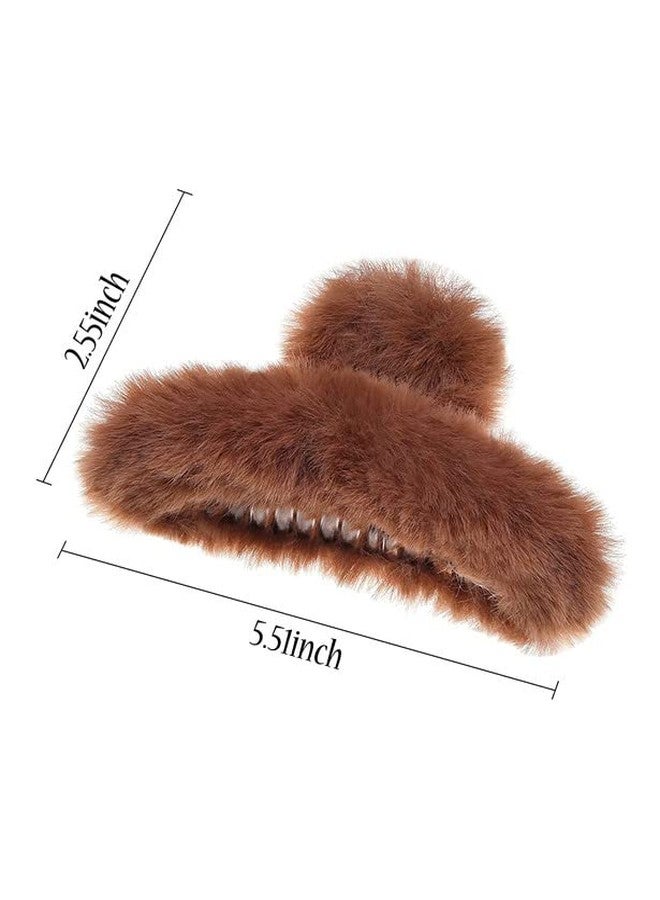 RECTYO GALLERY 4pcs Faux Fur Hair Clips for Winter, 5.5 Inches Large Fuzzy Claw Clip for Thick Thin Hair, Long Fur Preppy Claw Clips Fluffy Hair Clip for Women Girls (MULTICOLOR) - Image 2