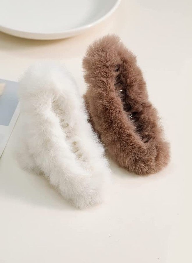RECTYO GALLERY 4pcs Faux Fur Hair Clips for Winter, 5.5 Inches Large Fuzzy Claw Clip for Thick Thin Hair, Long Fur Preppy Claw Clips Fluffy Hair Clip for Women Girls (MULTICOLOR) - Image 5