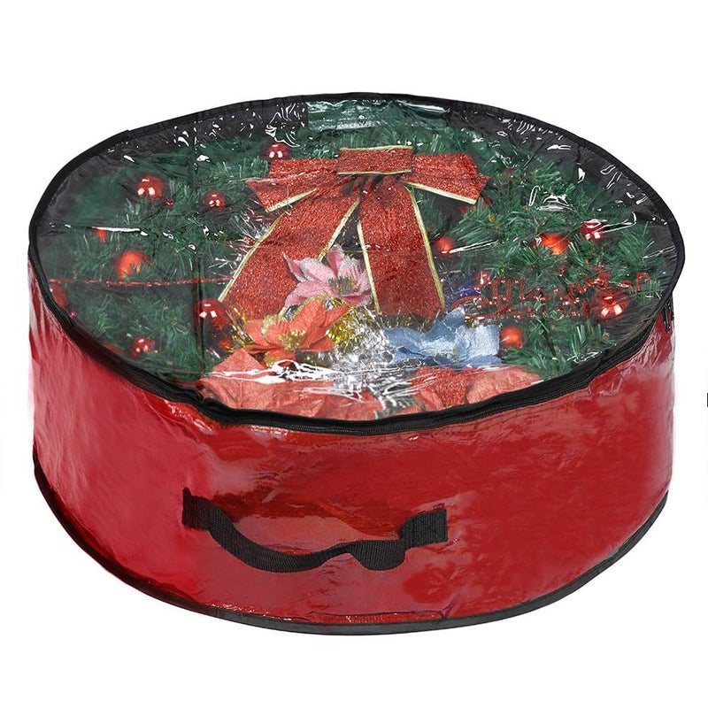 Propik Christmas Wreath Storage Bag 30  Garland Holiday Container with Clear Window  Tear Resistant Fabric  30 X 30 X 8 Red