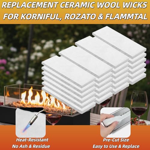 AuroraHJYJ 25 Pcs Ceramic Wool Wick for Tabletop Fire Pit – Fireplace Fuel Core to Extend Burn Time, Compatible with Bioethanol, Fits ROZATO, EDELFELD, Roundfire, Colsen & Flammtal (Size: 4.7"x2"x0.2") - Image 3