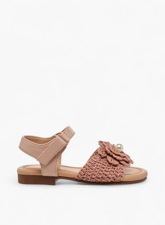 JUNIORS Girls Pearl Embellished Crochet Detail Sandals