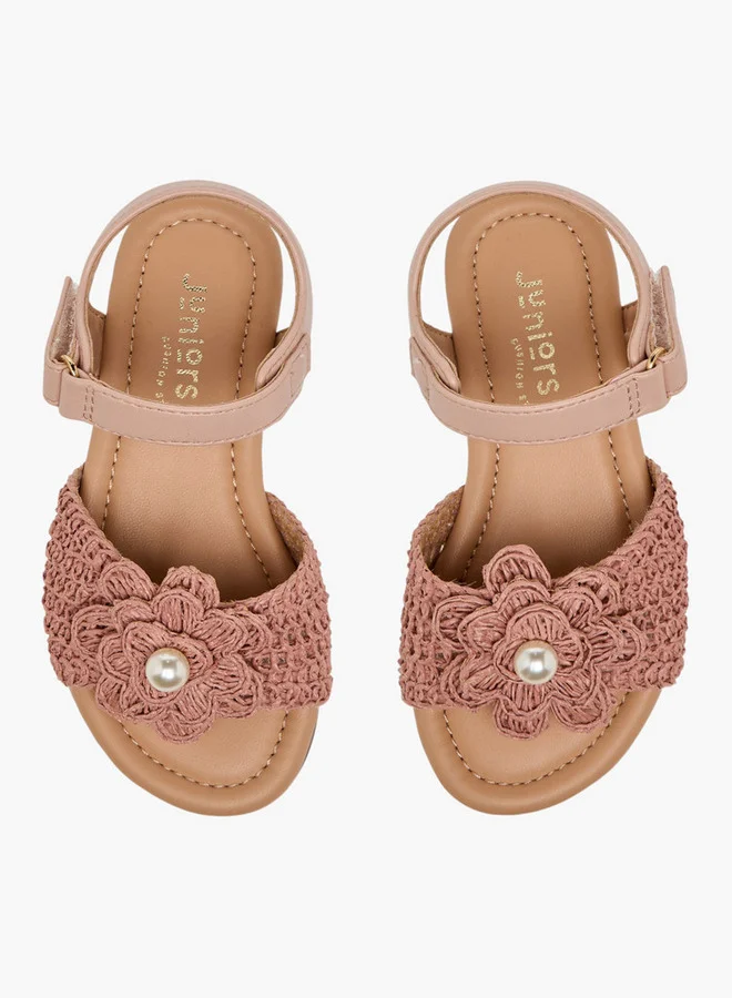 JUNIORS Girls Pearl Embellished Crochet Detail Sandals