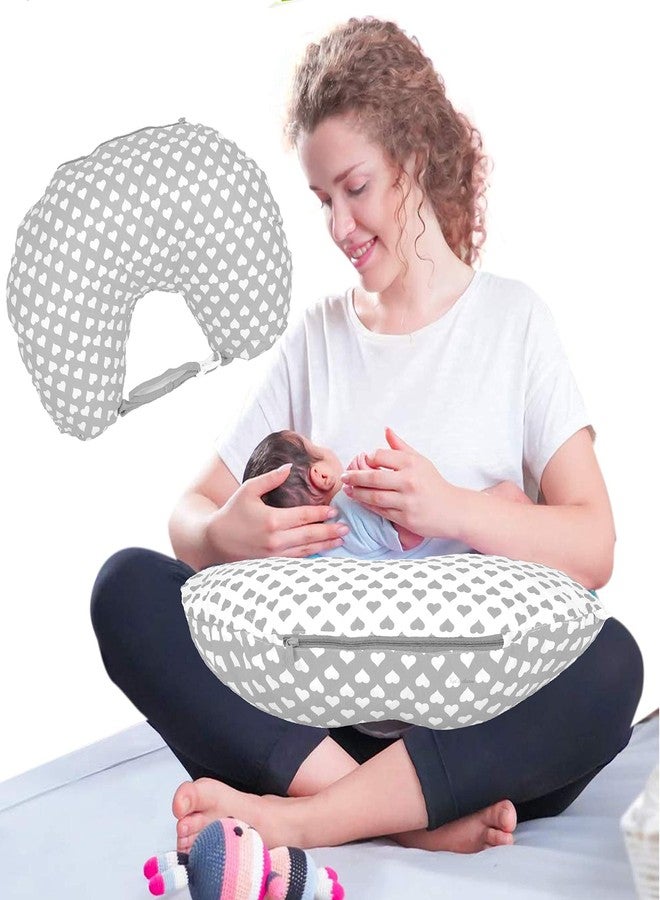 Kid's Charm وسادة رضاعة الأطفال حديثي الولادة من كيدز تشارم، بتصميم قلب كبير صغير محمول، 6 في 1، مناسبة للأطفال من عمر 0 إلى 4 أشهر، مزودة بغطاء قابل للإزالة، مصنوعة من القطن (رمادي). - Image 1