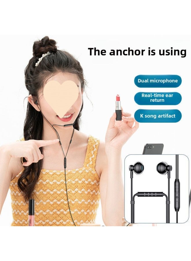 Game Earplug Typec National Karaoke Special Anchor Dual Sound Card Headset Wired Microphone Monitor Live Broadcast-Color:Black Round Plug, Dual Microphone + Karaoke Live Broadcast Only - Image 4
