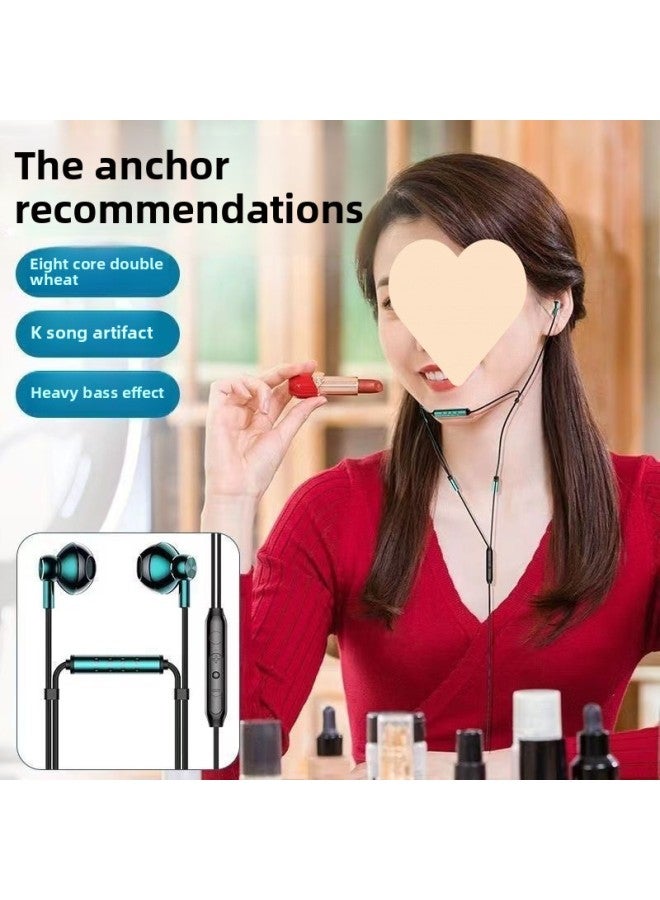 Game Earplug Typec National Karaoke Special Anchor Dual Sound Card Headset Wired Microphone Monitor Live Broadcast-Color:Black Round Plug, Dual Microphone + Karaoke Live Broadcast Only - Image 3
