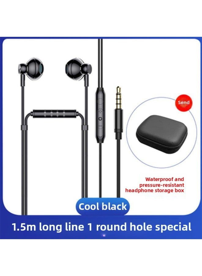 Game Earplug Typec National Karaoke Special Anchor Dual Sound Card Headset Wired Microphone Monitor Live Broadcast-Color:Black Round Plug, Dual Microphone + Karaoke Live Broadcast Only - Image 1