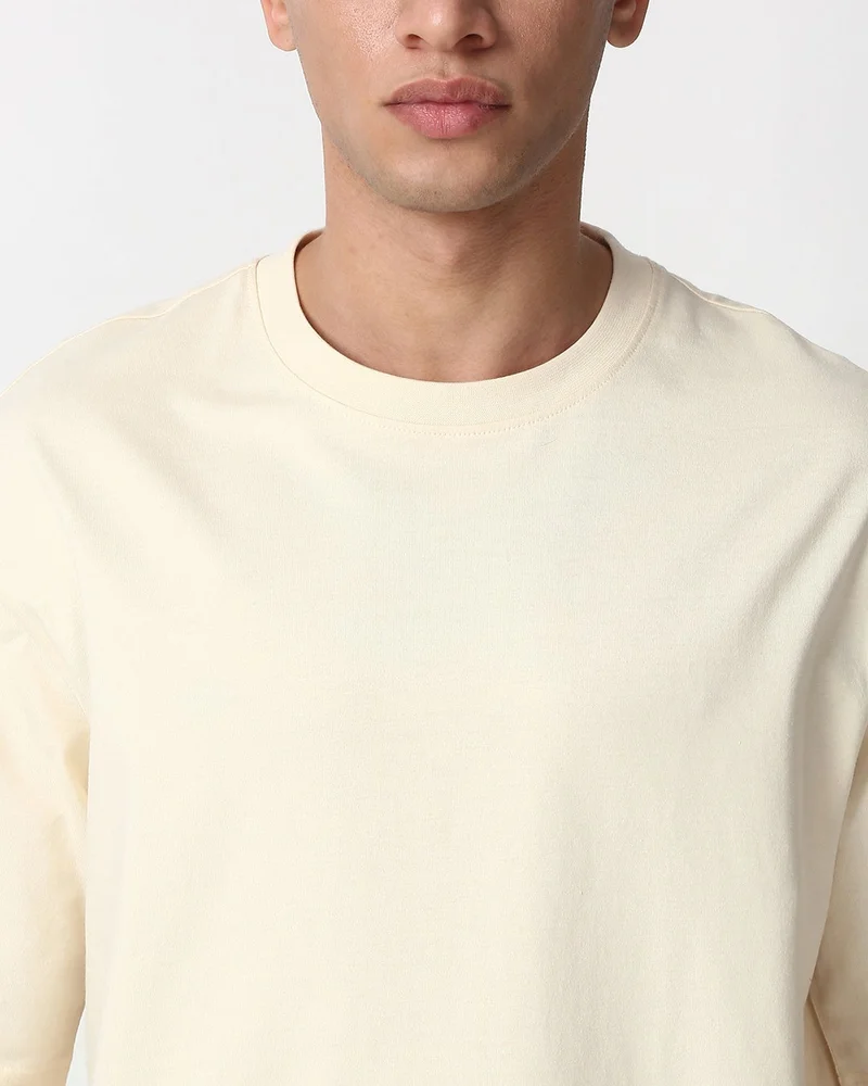 bewakoof Men's Off White Oversized T-shirt
