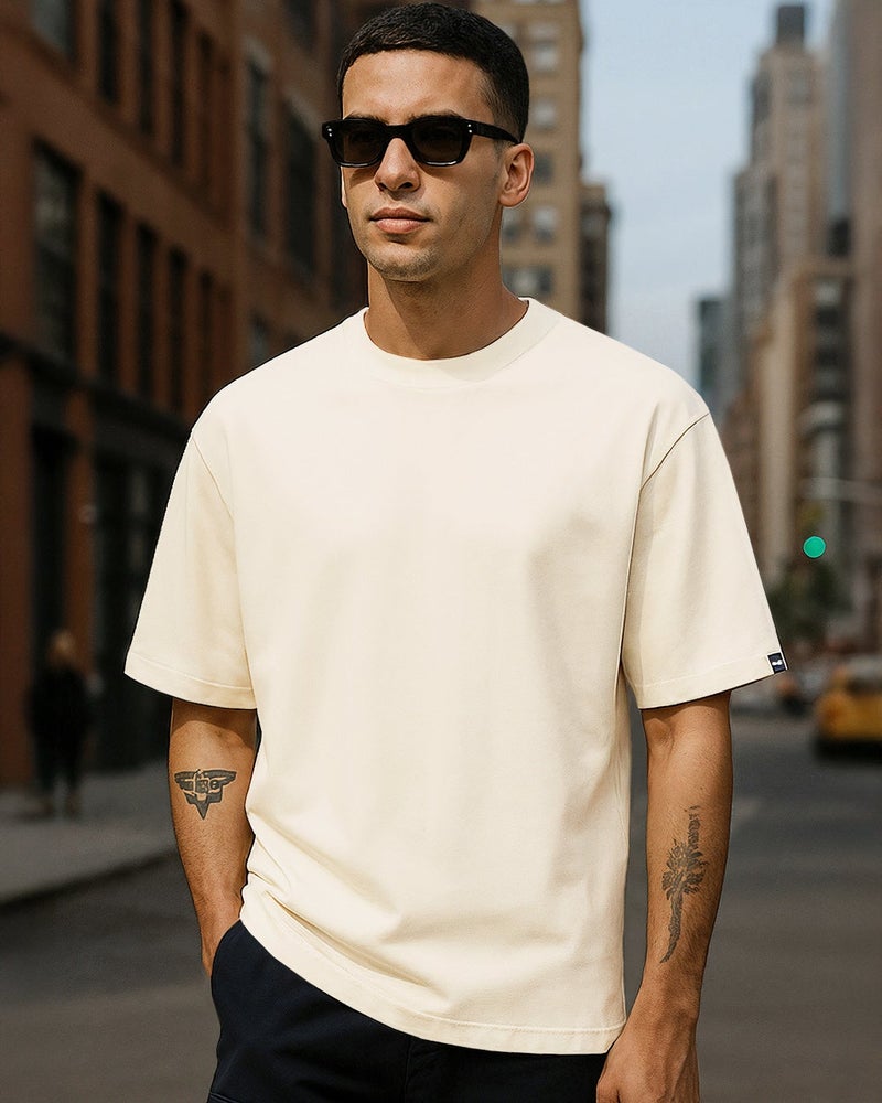 bewakoof Men's Off White Oversized T-shirt - Image 1