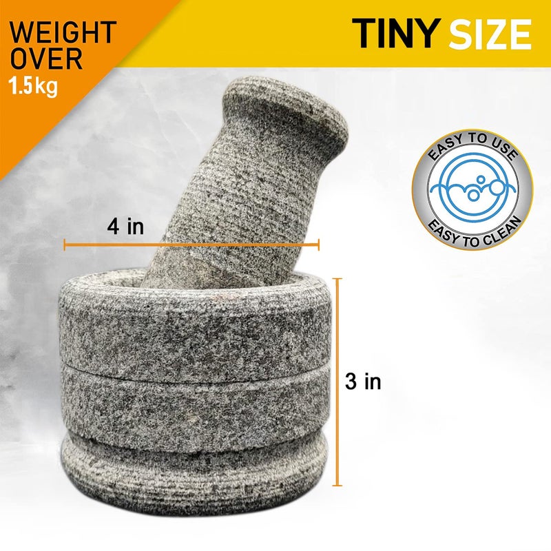 EZAHK Mortar and Pestle Set for Spices Okhli Masher Khalbatta Kharal Mixer Natural Traditional Grinder and Musal Well Design for Kitchen Home Herb 4x3 inch - Image 2
